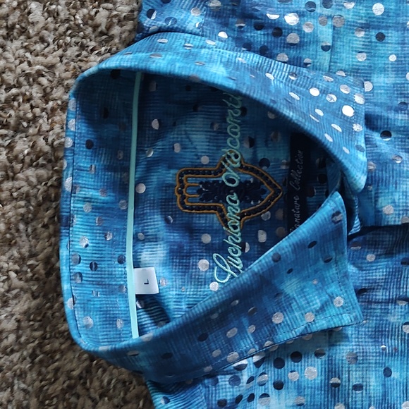 Luciano Visconti Abstract Dot Patterned Button-down Shirt Blue Silver L - Picture 6 of 15